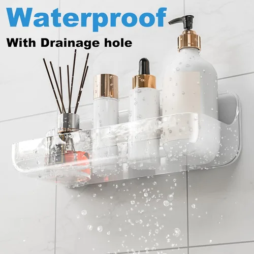 Miniatura 3 de Organizador adhesivo para ducha, paquete de 2 estantes acrílicos para baño, sin taladro, organizador de montaje en pared, estante de almacenamiento