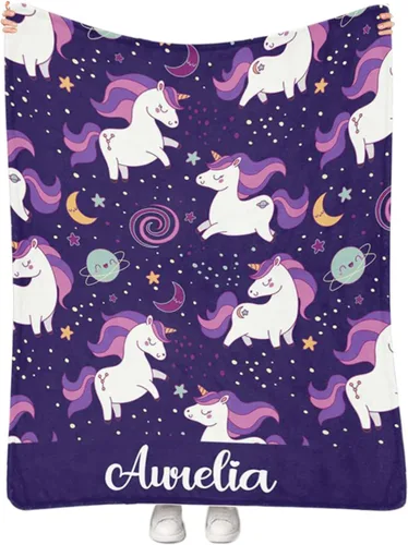 Miniatura 133 de Artsadd Manta de bebé personalizada para niños y niñas con nombre, manta personalizada con nombre de bebé con patrón de unicornio, manta