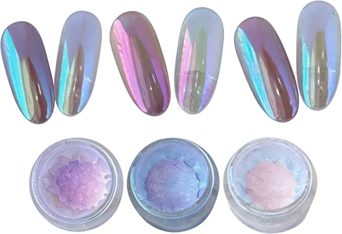 Moonlight - Polvo de uñas cromado, arco iris, 3 frascos, polvo de uñas Aurora, unicornio, sirena, cromado, polvo para uñas, purpurina (Moonlight
