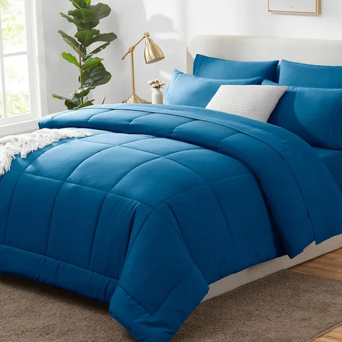 Miniatura 21 de CozyLux Juego de edredón tamaño King, color verde oliva, 7 piezas en una bolsa, edredón verde tamaño King, juegos de ropa de cama para todas