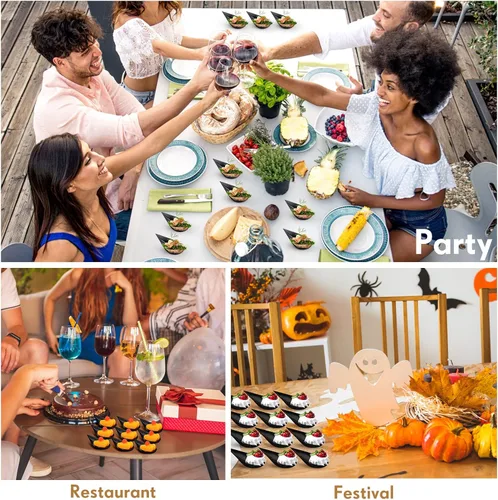 Miniatura 7 de Foaincore 500 cucharas de aperitivo de 4 pulgadas, mini platos de aperitivo de plástico, suministros de catering, cucharas de degustación Negro