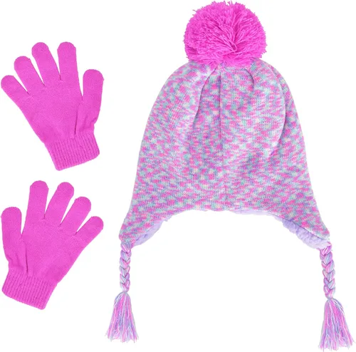 Miniatura 2 de Disney Encanto - Conjunto de gorro y guantes para niños, gorro de punto de invierno peruano Mirabel con borlas y guantes a juego, rosa, talla única