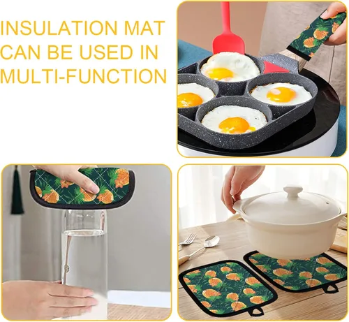 Miniatura 6 de UNICEU Juego de 4 manoplas de horno personalizadas y soportes para ollas, decoración de cocina, guantes protectores personalizados para hornear