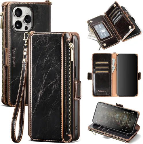 Miniatura 20 de Antsturdy Compatible con iPhone 15 Pro Max Funda Cartera para Mujeres【Bloqueo RFID】Funda de Teléfono Cruzada de Cuero PU con Cremallera y Correa