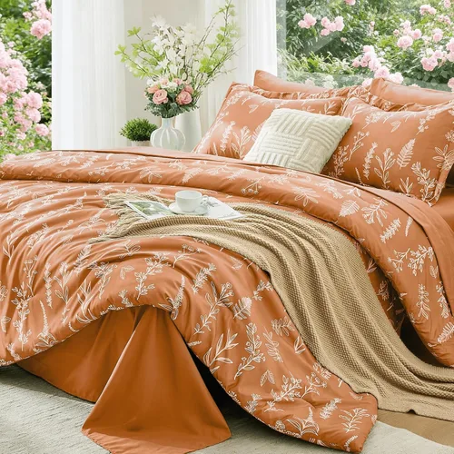 Miniatura 10 de MUXHOMO Juego de edredón tamaño individual XL, elegante juego de cama con estampado floral en una bolsa, 5 piezas, ultra suave y transpirable