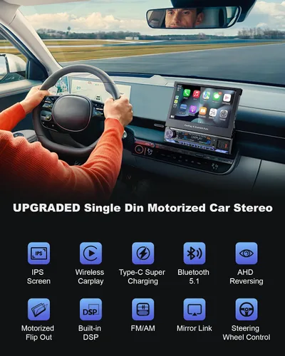 Miniatura 2 de Pantalla táctil inalámbrica portátil Apple Carplay para 7 "HD portátil Android Auto pantalla estéreo de coche, receptores de audio para automóvil