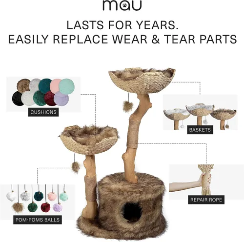 Miniatura 4 de Torre de Árbol para Gatos Moderna, Condominio de Lujo con Ramas Reales, Torre de Gatos de Madera, Árbol para Rascar Gatos, Condominio para Gatos