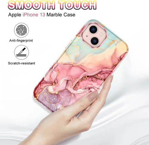 Miniatura 8 de CASEFIV Compatible con funda para iPhone 13, patrón de mármol 3 en 1, resistente a golpes y caídas, cuerpo completo, policarbonato duro y silicona