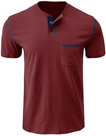 Miniatura 2 de M&F EVENMINE Mens Fashion Casual Front Placket Basic Short Sleeve Henley T-Shirts Button Cotton Pocket Tee