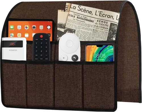 Miniatura 7 de Ntomtuex Soporte de control remoto para sillón reclinable, organizador de bolsillo con reposabrazos para sillón con 7 bolsillos para revistas, Marrón