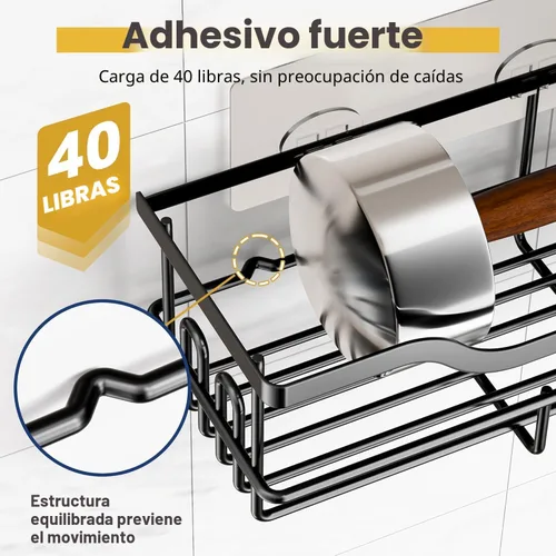 Miniatura 4 de OMAIRA Paquete de 3 organizadores de ducha con soporte para jabón, adhesivo a prueba de óxido, sin taladros, carga resistente, organizador de ducha