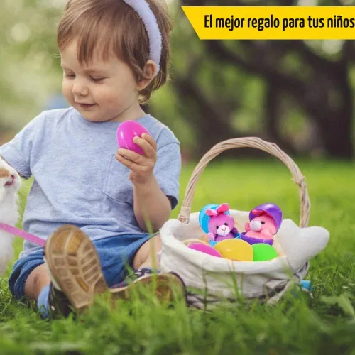 Miniatura 7 de Paquete de 18 huevos de Pascua rellenos con mini animales de peluche para niños, cesta de Pascua, búsqueda de huevos de Pascua, recuerdo de fiesta