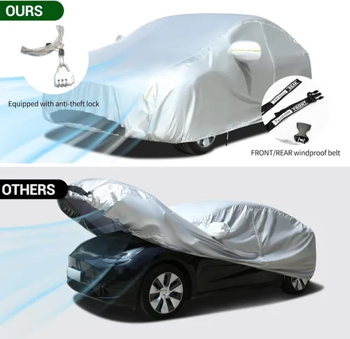 Miniatura 5 de TECOOM Funda de coche apta para Tesla Model 3, impermeable para todo tipo de clima, modelo 3 2017-2023 con forro polar, malla ventilada, apertura