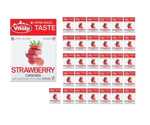 Miniatura 27 de Vitalp Taste, hecho en Suiza, caramelo duro sin azúcar con Stevia, vegano, sabor a caramelo cremoso, paquetes de 25g/0.88 onzas, 16 cajas