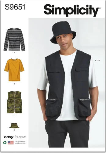 Miniatura 2 de Simplicity Kit de patrón de costura para hombre, chaleco y sombrero de punto, código de diseño S9651, tallas 34-36-38-40-42