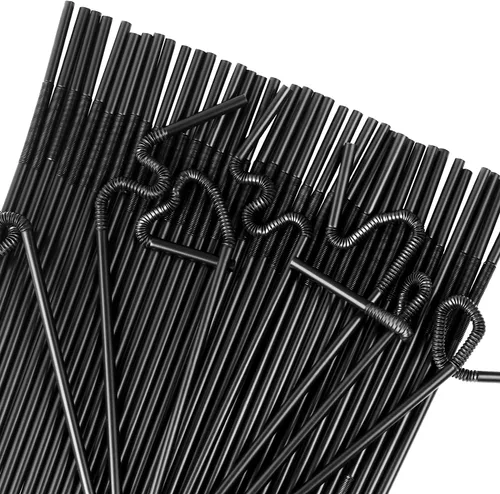 Miniatura 4 de [Envueltas individualmente] 100 popotes de plástico flexibles negros, popotes flexibles desechables, 10.2 pulgadas de largo y 0.23 pulgadas
