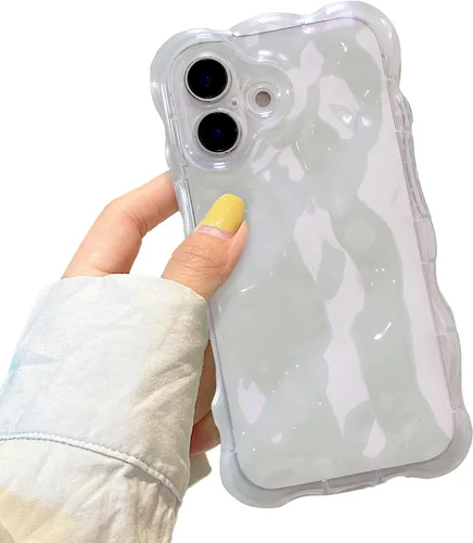 Miniatura 87 de XIZYO Funda para iPhone 13 de 6.1 pulgadas, bonito patrón de ondas, estético, 3D, rizado, ondulado, chapado en purpurina, para mujeres y niñas, Azul