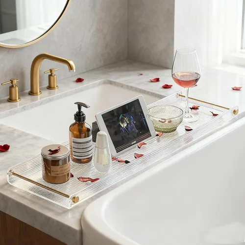 Miniatura 3 de NEWRAIN - Bandeja de bañera acrílica, mesa de baño de lujo, regalos únicos de inauguración de la casa, regalo de aniversario y boda para parejas