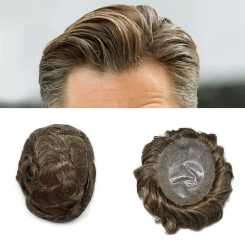 Miniatura 36 de Toupee - Sistema de reemplazo de cabello humano para hombre, 0.004 in, inyectado, piel de polietileno, piezas de pelo para hombre, 6 x 8 pulgadas