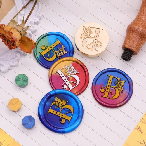 Miniatura 4 de SWANGSA Kit de sello de cera inicial del alfabeto B, sello de sellado de letras de mariposa vintage con 200 cuentas de cera de sellado