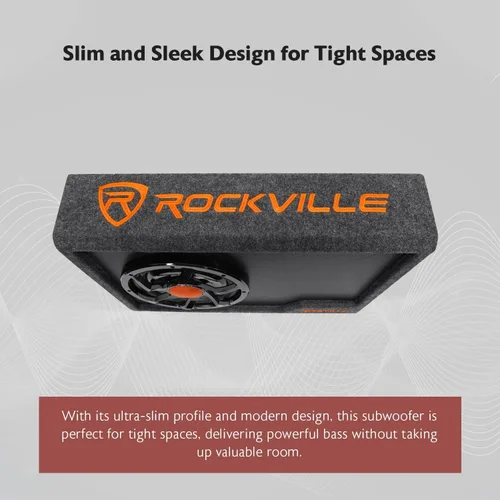 Miniatura 3 de Rockville RWS10CA 1000W 10" Caja amplificada de subwoofer para automóvil, 4 ohmios, diseño delgado, amplificador integrado, control remoto de graves