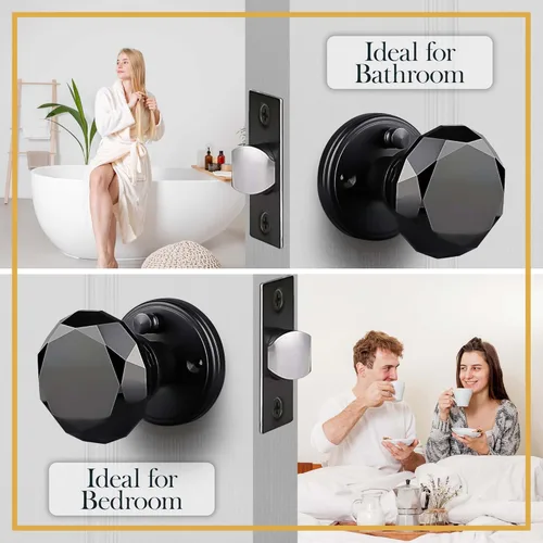 Miniatura 6 de Balin Designs - Perilla de puerta de cristal negro con cerradura, juego de perillas de puerta de vidrio para privacidad interior, manija decorativa