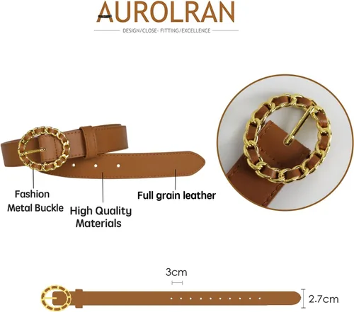 Miniatura 102 de Cinturón de cuero clásico con hebilla de metal para mujer con vestido de jeans
