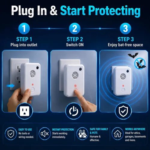 Miniatura 7 de 2026 Ultrasonic Bat Repellent Plug-in, Bat Deterrent Devices Indoor with Adjustable Frequency, Effective Bat Bird Repeller Exclusion Keep Away
