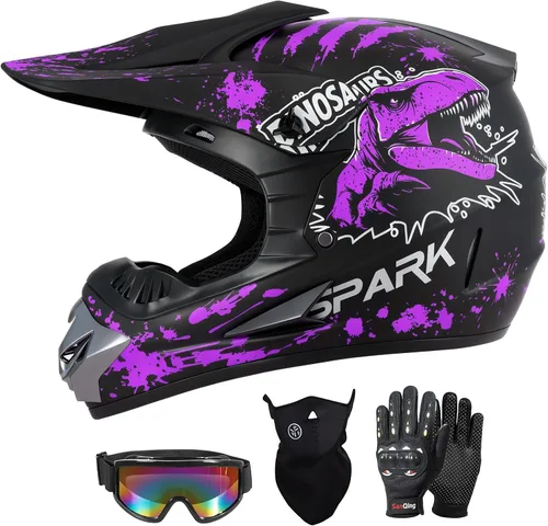 Miniatura 13 de SPARK Youth Kids Dirt Bike Helmets - Lightweight & Vented, Full Face, 4Pcs Set with Gloves, Goggles & Mask for Ages 5-14 (Motocross ATV Off-Road)