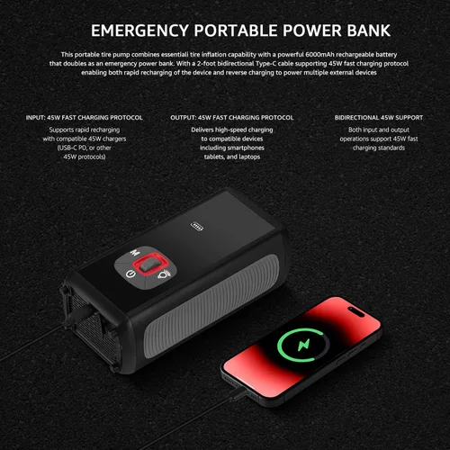 Miniatura 6 de Inflador de neumáticos inalámbrico, compresor de aire portátil, 150 PSI, 6000 mAh alimentado por batería, bomba digital inalámbrica con luz LED