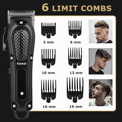 Miniatura 6 de KEMEI Cortapelos profesional para hombres, cortadora de pelo inalámbrica y con cable, recortadora de barba recargable para barberos/uso doméstico