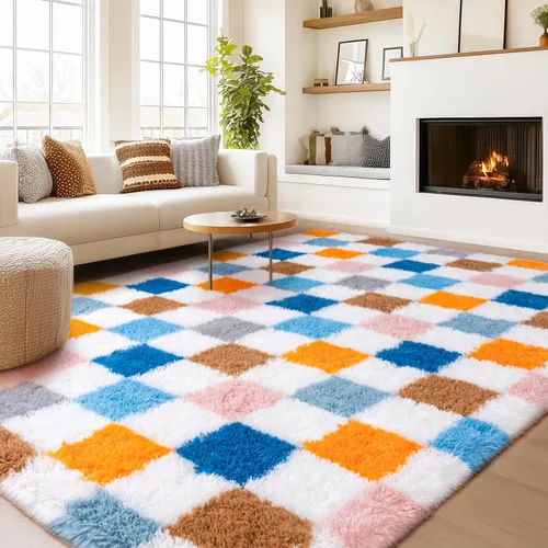 Miniatura 180 de Alfombras de área de 8x10 para sala de estar, alfombra shaggy grande ultra suave y esponjosa para dormitorio, alfombras de felpa mullida Blanco crema