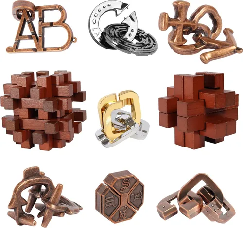 Miniatura 8 de 4 piezas de rompecabezas de madera y metal, regalo para niños y adultos, juguetes educativos de oficina, desbloqueo 3D, entrelazado, surtido