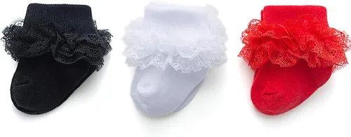 EPEIUS Calcetines de encaje con volantes para bebé, niñas, con ojales, triple, encaje, para recién nacidos, bebés, niños pequeños, 35 pares