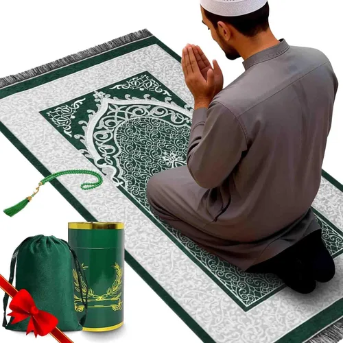 Miniatura 12 de Alfombra de oración musulmana portátil y cuentas con caja de regalo, tapete de oración islámica suave, tapete de oración de viaje para hombres