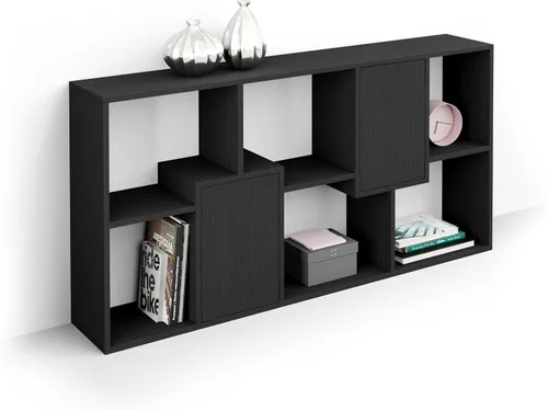 Miniatura 3 de Mobili Fiver, Iacopo XS Estantería con puertas de panel (63.31 x 31.5 pulgadas), color negro Ashwood, Made in Italy