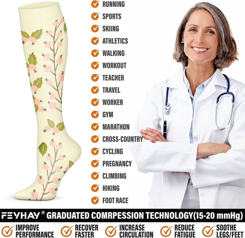 Miniatura 43 de FEYHAY Calcetines de compresión de cobre (5 pares) de 15-20 mmHg, la circulación es la mejor atlética y diaria para hombres y mujeres, correr