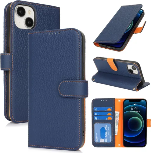 Miniatura 11 de Zouzt Funda para iPhone 11 de 6.1 pulgadas de piel auténtica con 4 ranuras para tarjetas, tarjetero con bloqueo RFID, tapa magnética, función atril