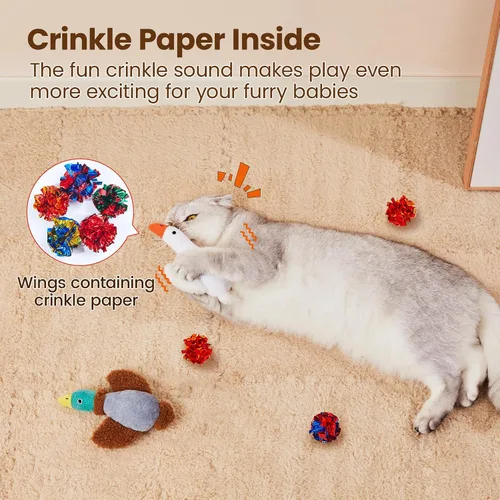 Miniatura 4 de Potaroma Juguetes para gatos con pájaros, paquete de 2 juguetes de nébeda suaves y duraderos, juguetes con sonido crujiente para ejercicio