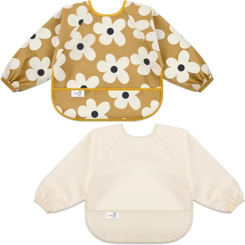 Miniatura 14 de Babero de manga larga para bebé, tela impermeable, bolsillo recolector, babero delantal para bebé, mangas ajustables