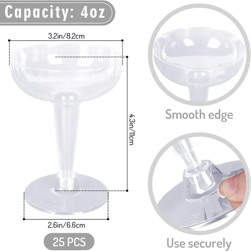 Miniatura 2 de Whaline Juego de 25 vasos de Martini de plástico transparente de 4 onzas, tazas de charcutería, mini botellas de alcohol con cucharas, tenedores