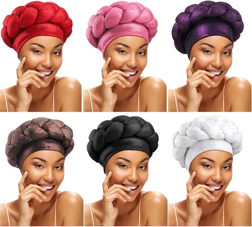 6 unidades de turbante africano para mujeres negras, gorro trenzado elástico africano para el cabello trenzado