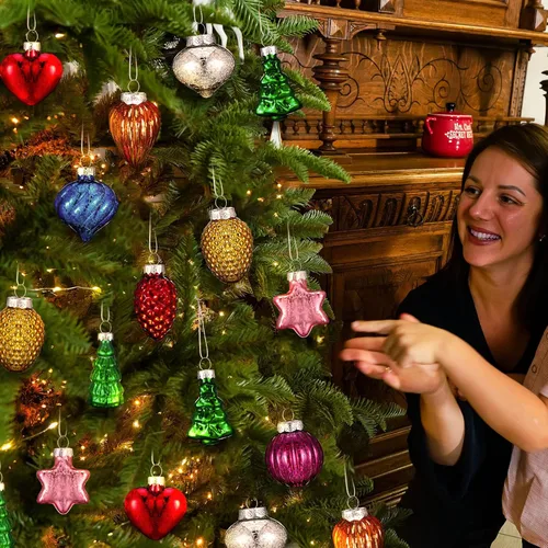 Miniatura 4 de Moucuny 30 adornos de cristal retro vintage de Navidad a granel, mini adornos antiguos de vidrio de mercurio para árbol de Navidad, bola soplada a