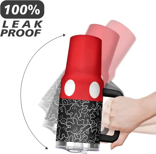 Miniatura 5 de Sunmdecor Vaso de 40 oz con asa y pajitas de silicona, vaso aislado para café con asa, vaso de 40 oz con asa