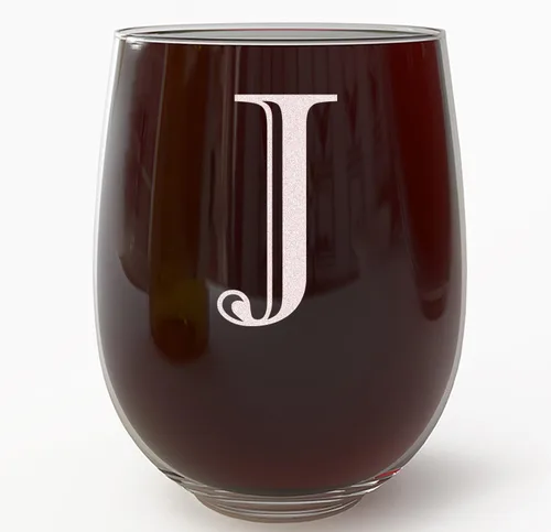 Miniatura 31 de Copa de vino grabada con monograma de 17 onzas sin tallo (letra A) A-Z, regalos personalizados para mujeres, copas de vino personalizadas, regalo