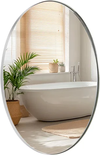 ANDY STAR Espejo de baño cromado, espejo de baño ovalado de 22 x 30 pulgadas, espejo de pared ovalado cromado pulido para baño, espejo oblongo con