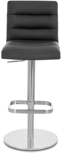 Miniatura 4 de ZURI Taburete de bar moderno negro de altura ajustable con base plana redonda cepillada