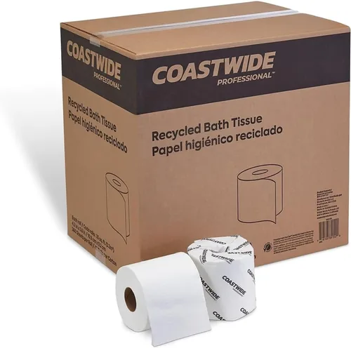 Coastwide Papel higiénico reciclado profesional, 2 capas, blanco, 360 hojas/rollo, 48 rollos/caja
