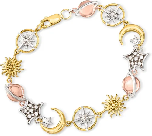 Miniatura 3 de Ross-Simons Pulsera celestial de plata de ley tricolor. 7 pulgadas, Plata de ley, no conocido
