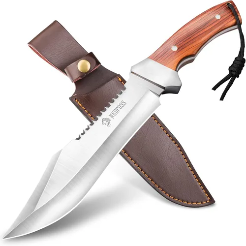 NedFoss Cuchillo de supervivencia de 13 pulgadas con funda, cuchillos de campamento de hoja grande de 7 pulgadas con mango de palisandro, cuchillo